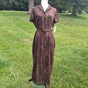 DRESSES: Sz 12 Brn Print OR Sz 14 Olive Silk